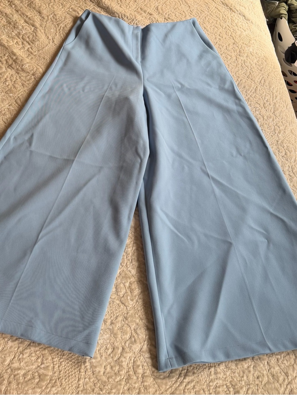 MARINA MOSCONE Women's Wide-Leg Crop Pants in Light Blue (size 16)